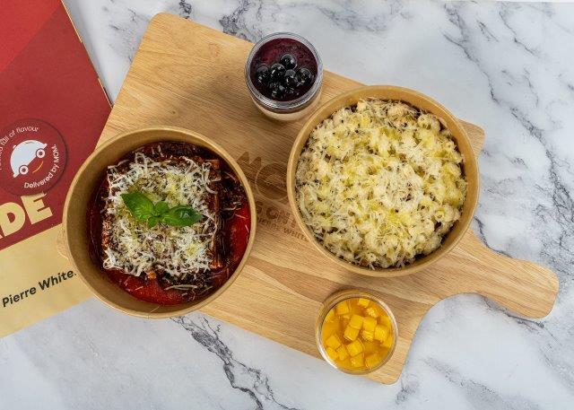 Marco’s Hell’s Kitchen Passionfruit And Orange Cheesecake,Marco’s Hell’s Kitchen Blueberry Cheesecake,Classic Macaroni Cheese, Ragu Of Lamb With Fresh Rosemary, Aged Parmesan,Aubergine parmigiana, ragu of braised lamb with fresh rosemary, aged parmesan
